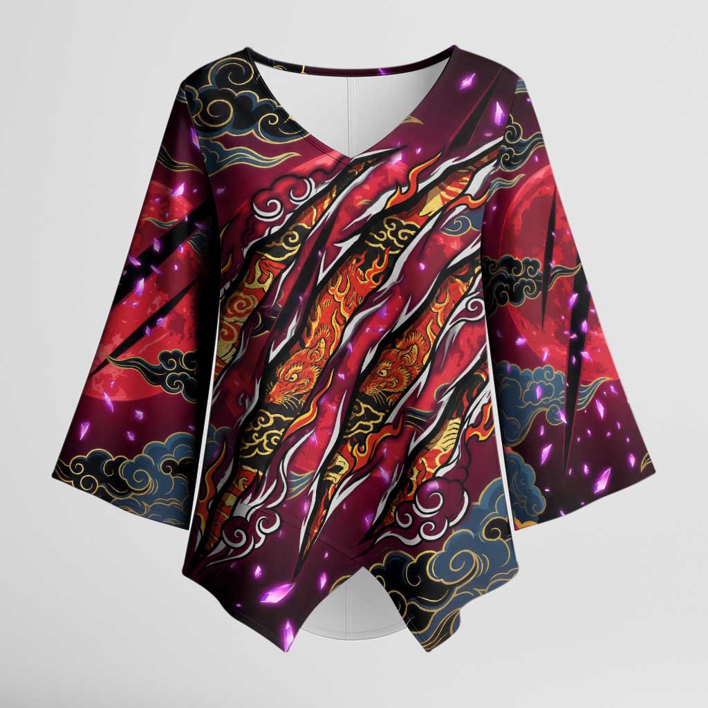 Inuyasha Demon Slayer Warrior Kimono Sleeve Blouse Japanese Tattoo Art Style with Fiery Claw Marks