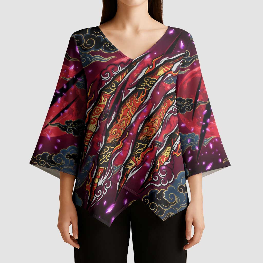 Inuyasha Demon Slayer Warrior Kimono Sleeve Blouse Japanese Tattoo Art Style with Fiery Claw Marks