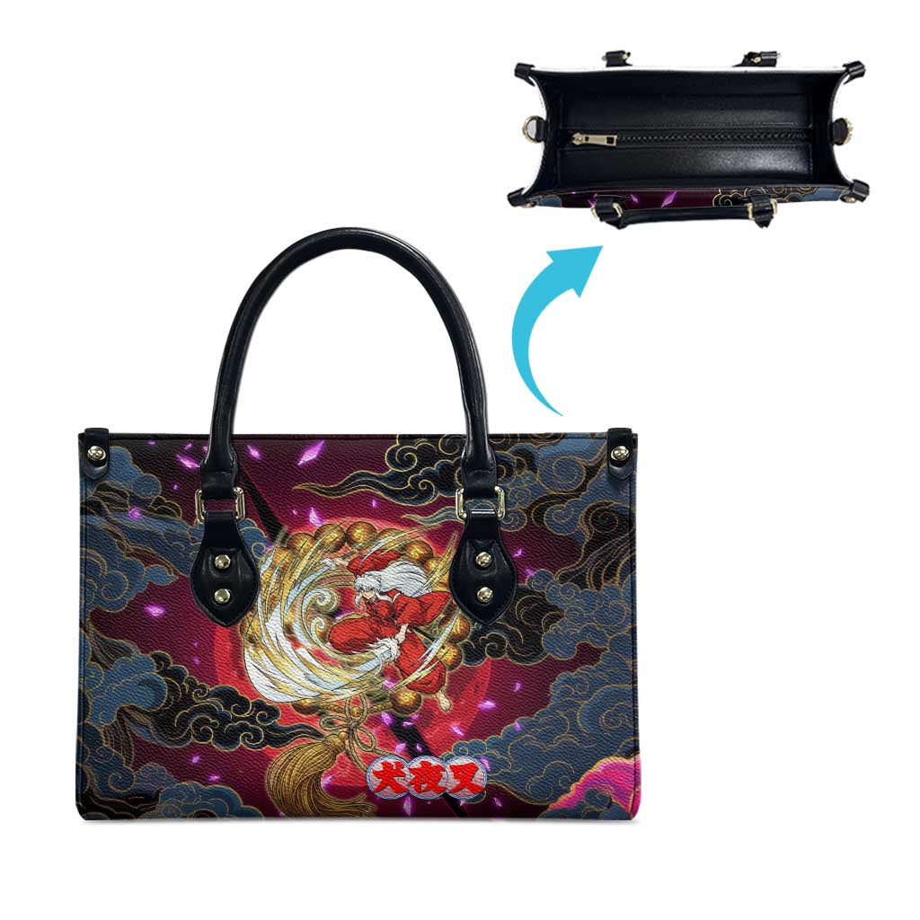 Inuyasha Demon Slayer Warrior Leather Bag Japanese Tattoo Art Style with Fiery Claw Marks