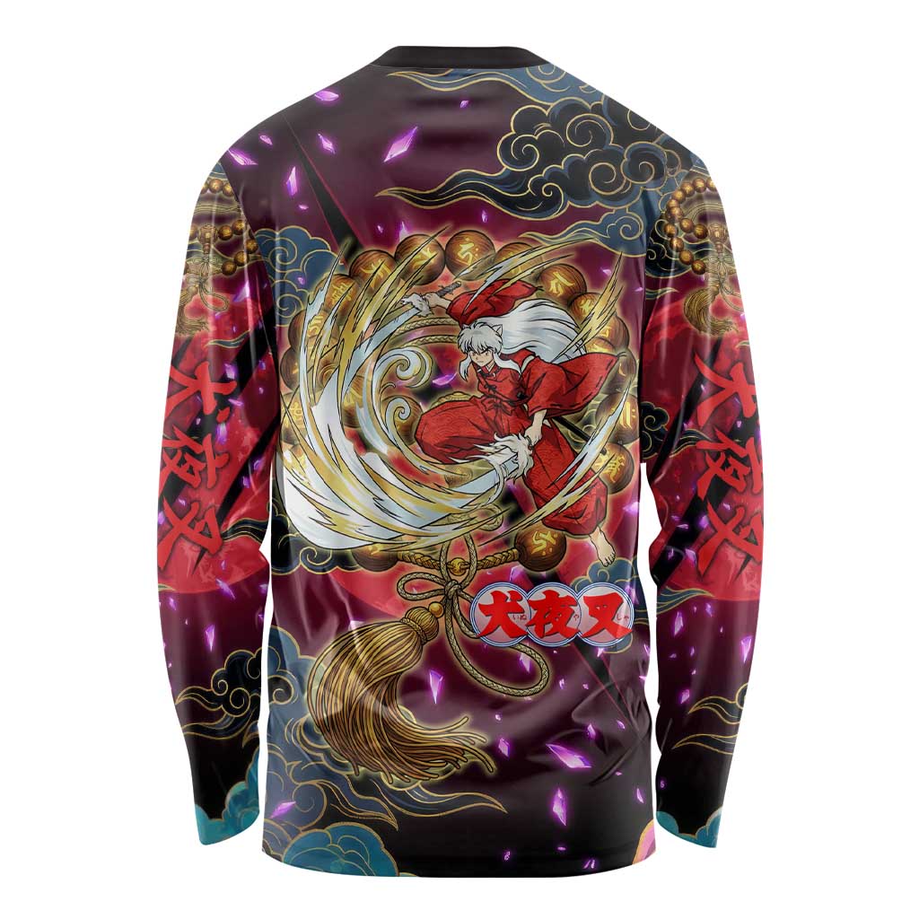 Inuyasha Demon Slayer Warrior Long Sleeve Shirt Japanese Tattoo Art Style with Fiery Claw Marks