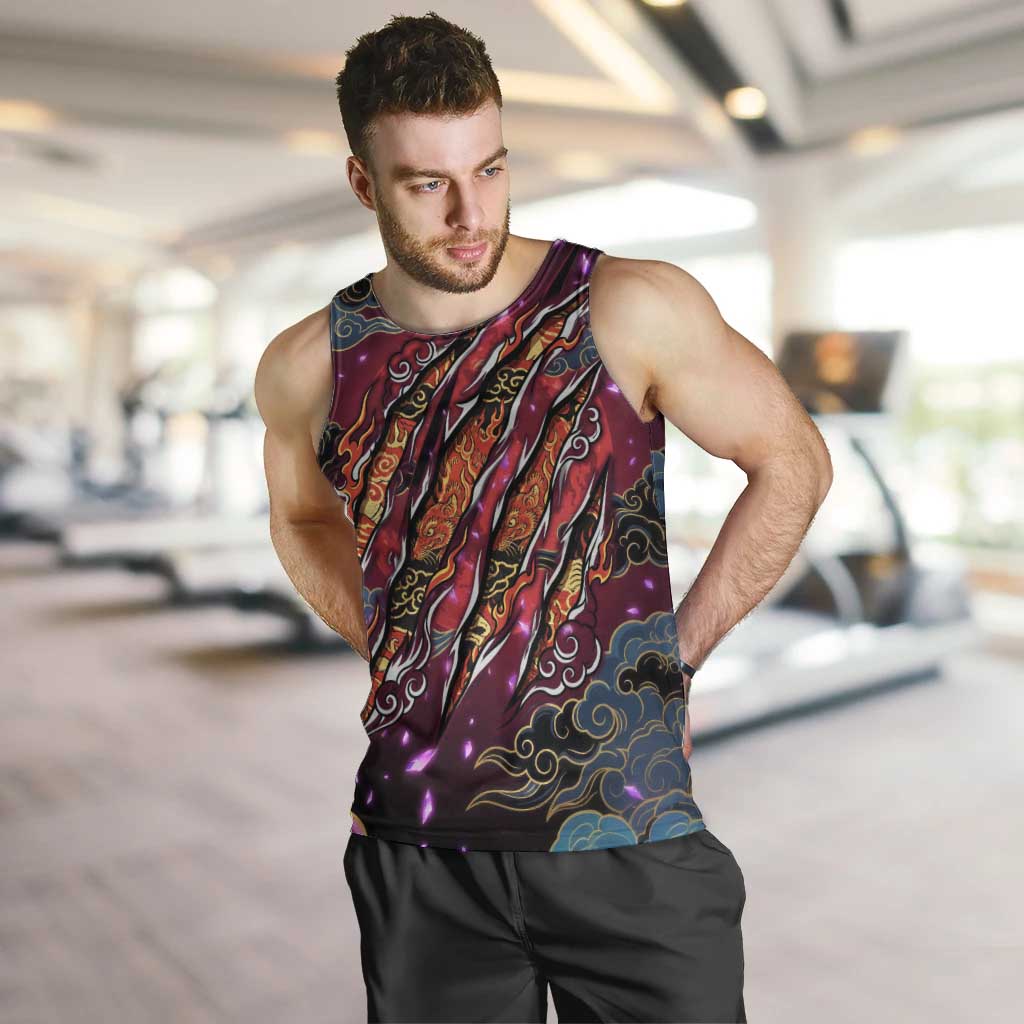 Inuyasha Demon Slayer Warrior Men Tank Top Japanese Tattoo Art Style with Fiery Claw Marks