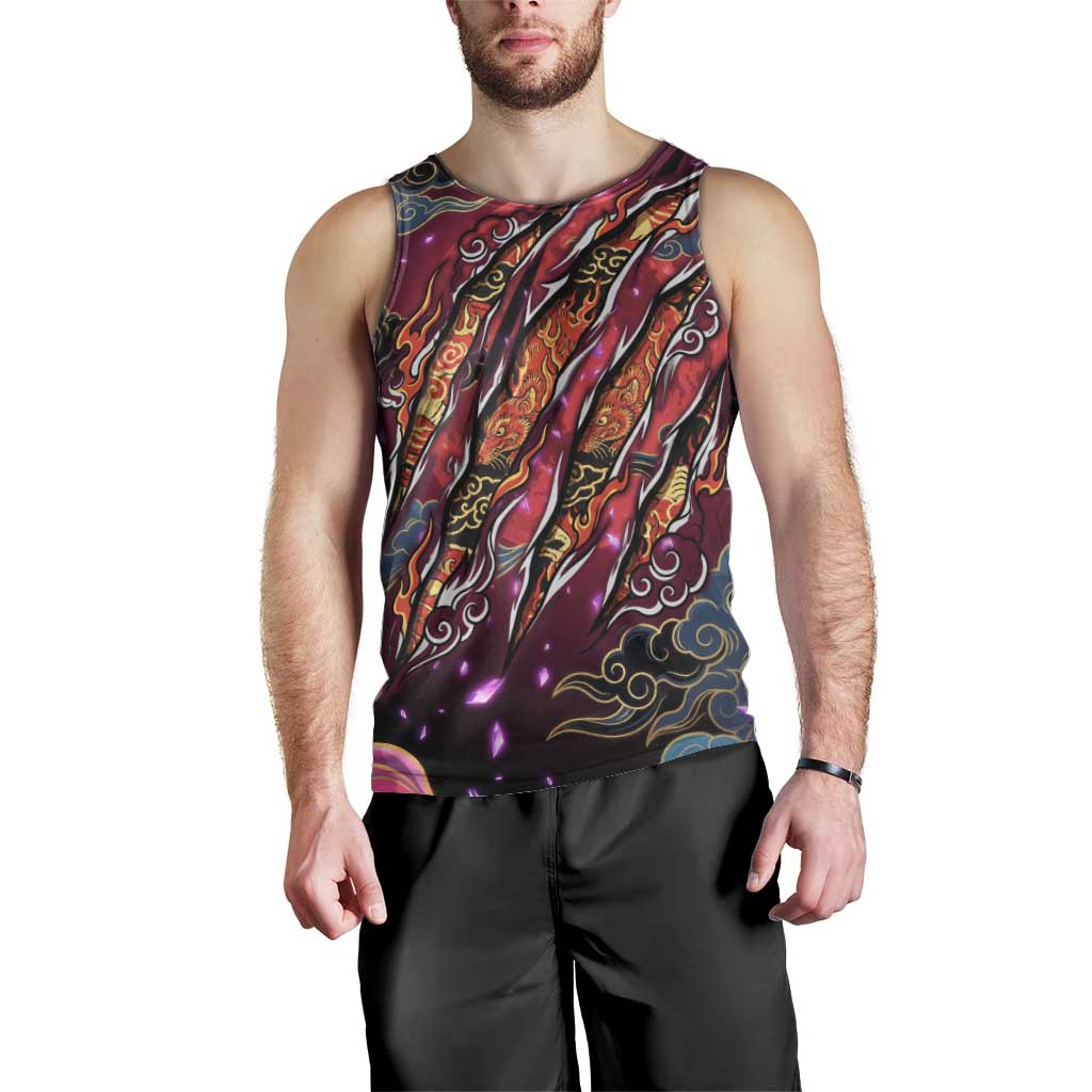 Inuyasha Demon Slayer Warrior Men Tank Top Japanese Tattoo Art Style with Fiery Claw Marks