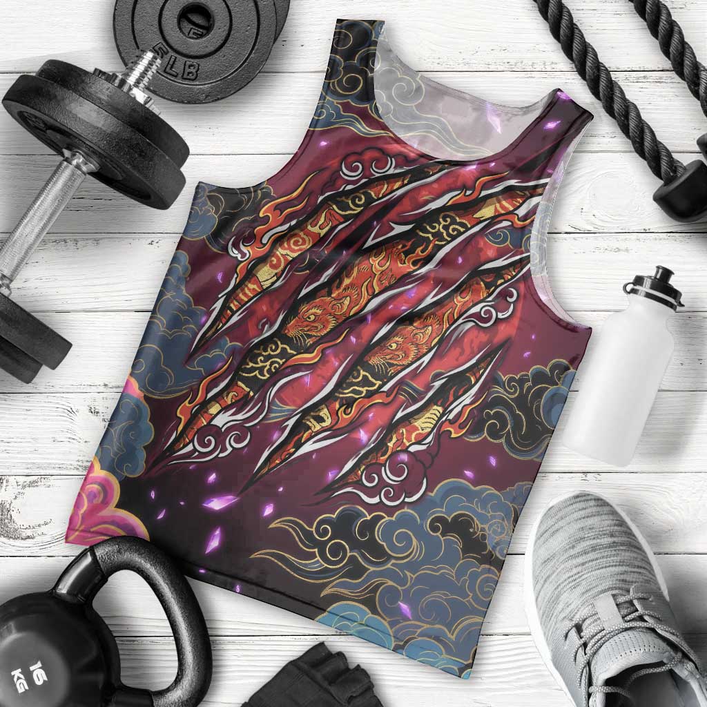 Inuyasha Demon Slayer Warrior Men Tank Top Japanese Tattoo Art Style with Fiery Claw Marks