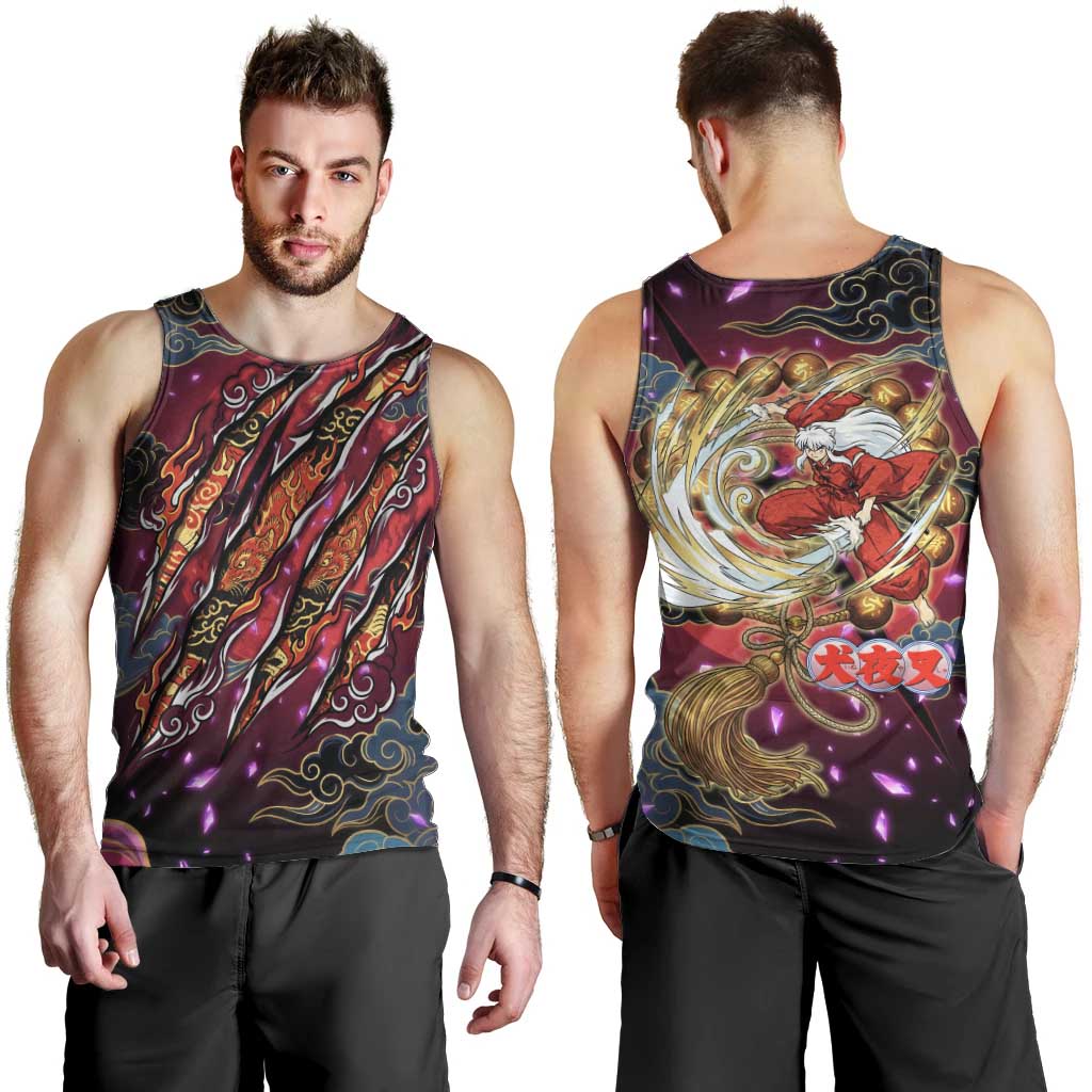 Inuyasha Demon Slayer Warrior Men Tank Top Japanese Tattoo Art Style with Fiery Claw Marks