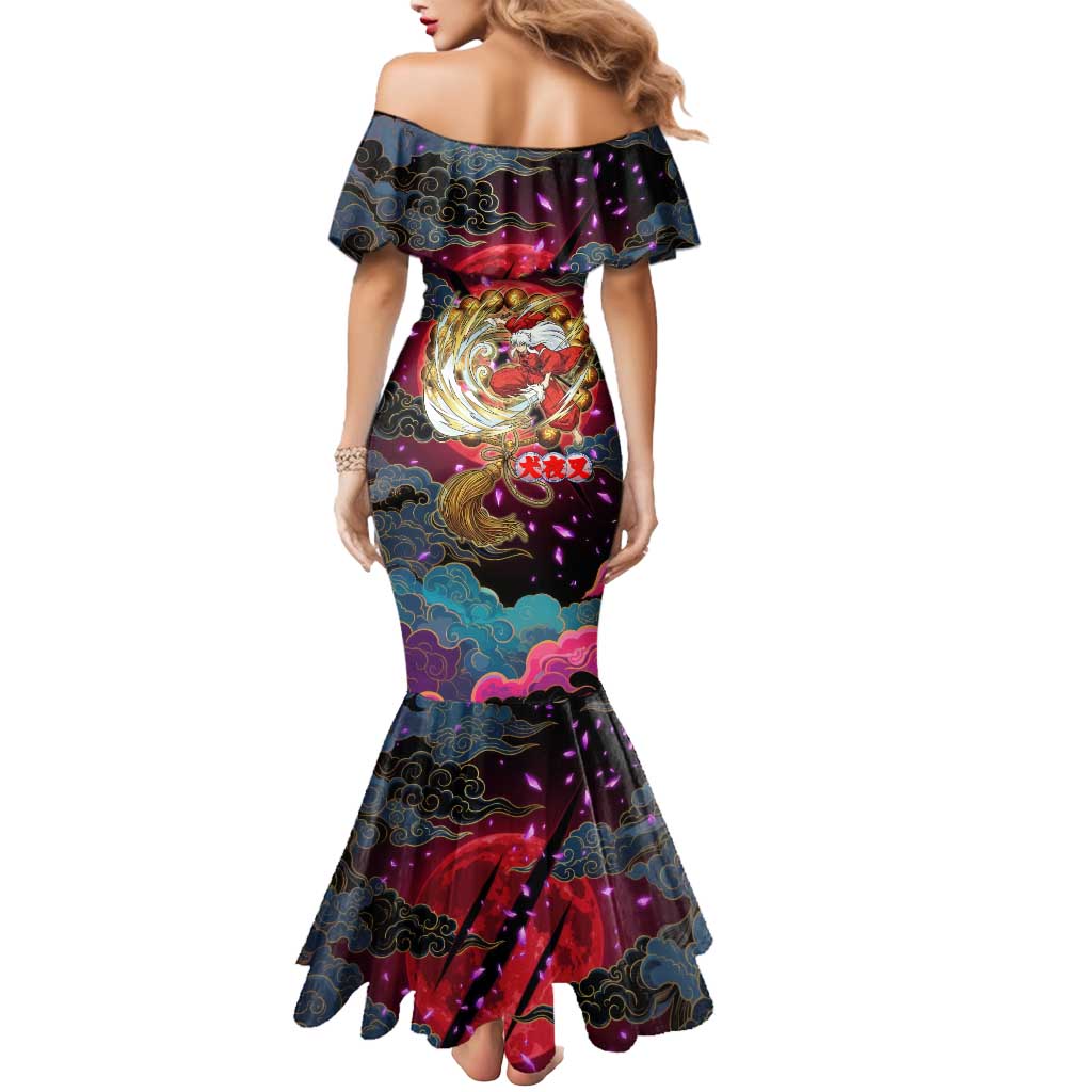Inuyasha Demon Slayer Warrior Mermaid Dress Japanese Tattoo Art Style with Fiery Claw Marks