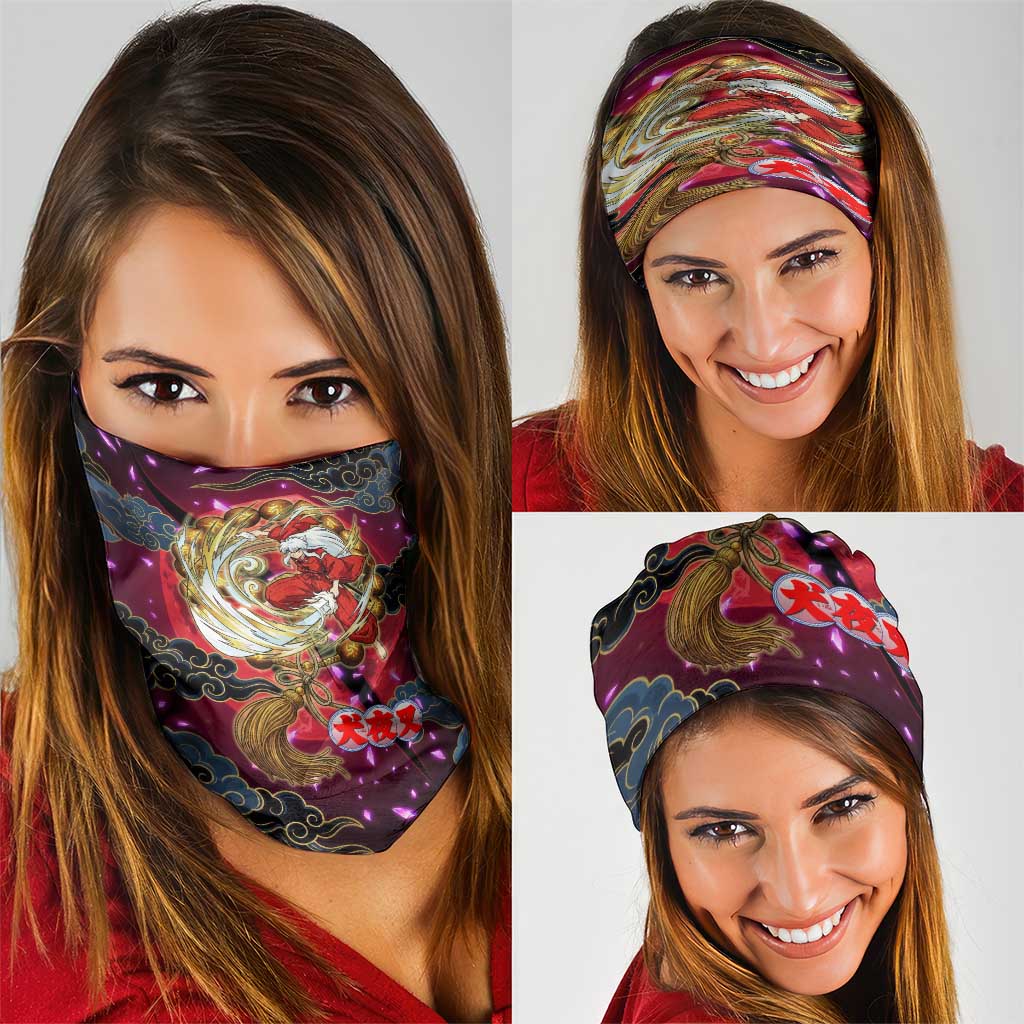 Inuyasha Demon Slayer Warrior Neck Gaiter Japanese Tattoo Art Style with Fiery Claw Marks