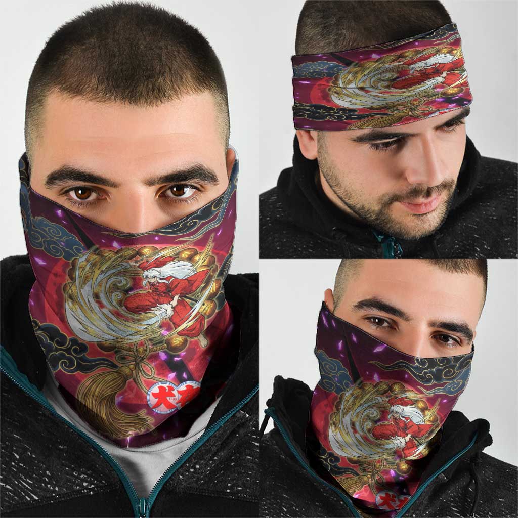 Inuyasha Demon Slayer Warrior Neck Gaiter Japanese Tattoo Art Style with Fiery Claw Marks