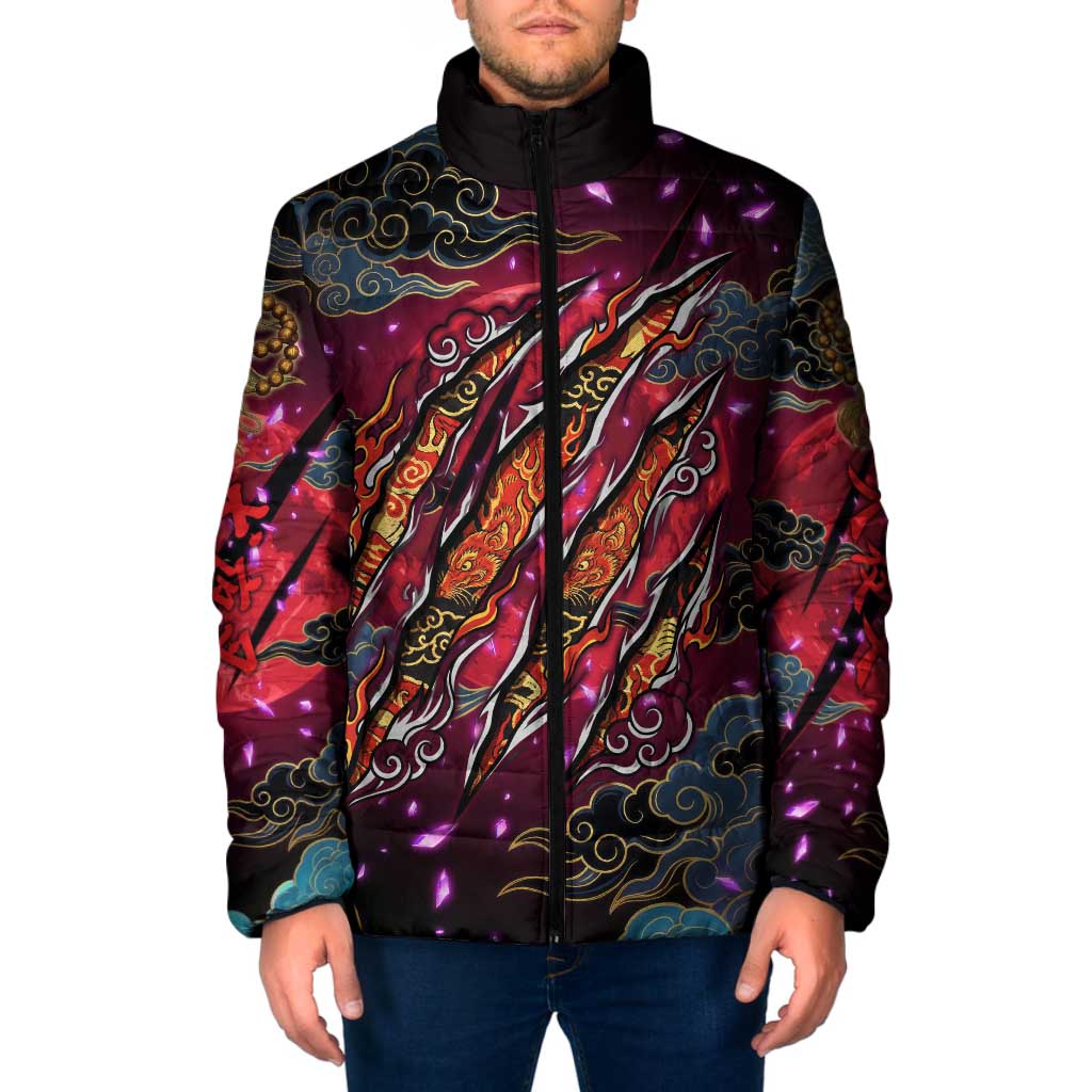 Inuyasha Demon Slayer Warrior Padded Jacket Japanese Tattoo Art Style with Fiery Claw Marks