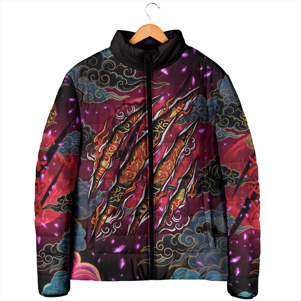 Inuyasha Demon Slayer Warrior Padded Jacket Japanese Tattoo Art Style with Fiery Claw Marks