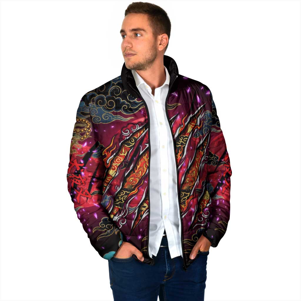 Inuyasha Demon Slayer Warrior Padded Jacket Japanese Tattoo Art Style with Fiery Claw Marks
