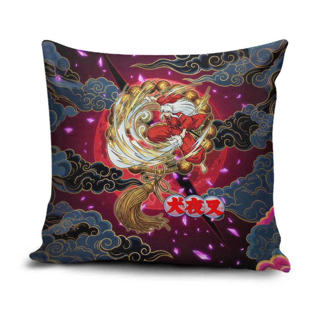 Inuyasha Demon Slayer Warrior Pillow Cover Japanese Tattoo Art Style with Fiery Claw Marks