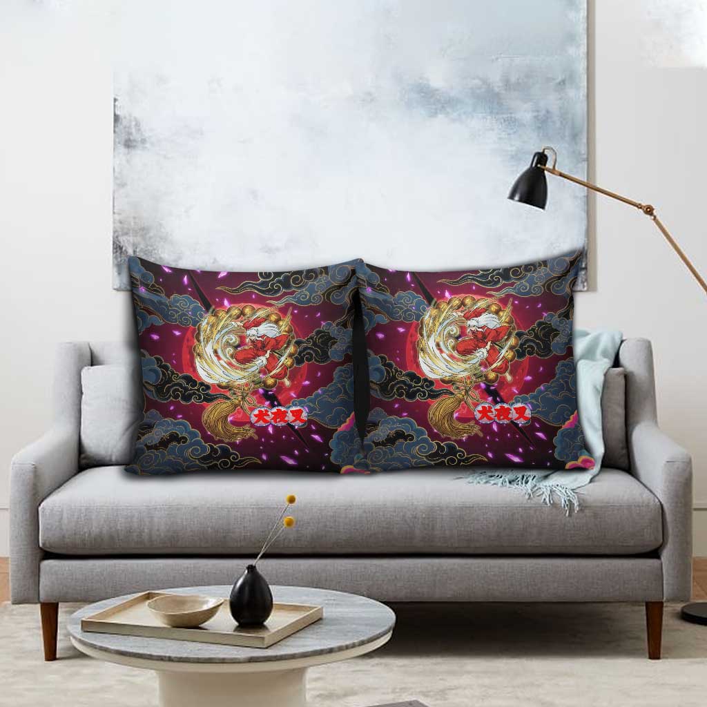 Inuyasha Demon Slayer Warrior Pillow Cover Japanese Tattoo Art Style with Fiery Claw Marks