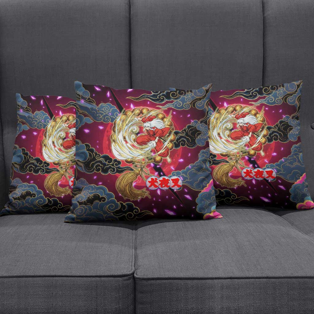 Inuyasha Demon Slayer Warrior Pillow Cover Japanese Tattoo Art Style with Fiery Claw Marks