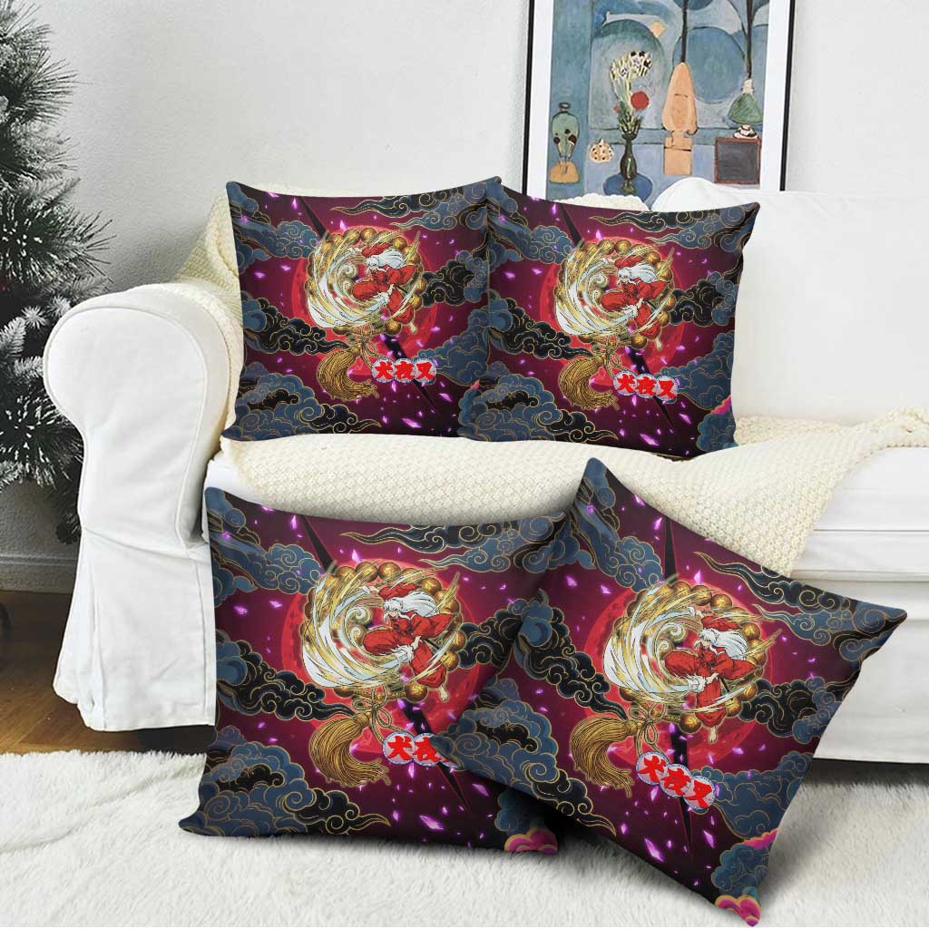 Inuyasha Demon Slayer Warrior Pillow Cover Japanese Tattoo Art Style with Fiery Claw Marks