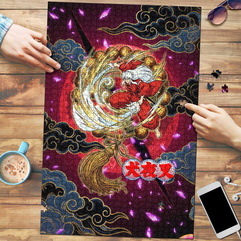 Inuyasha Demon Slayer Warrior Puzzle Japanese Tattoo Art Style with Fiery Claw Marks