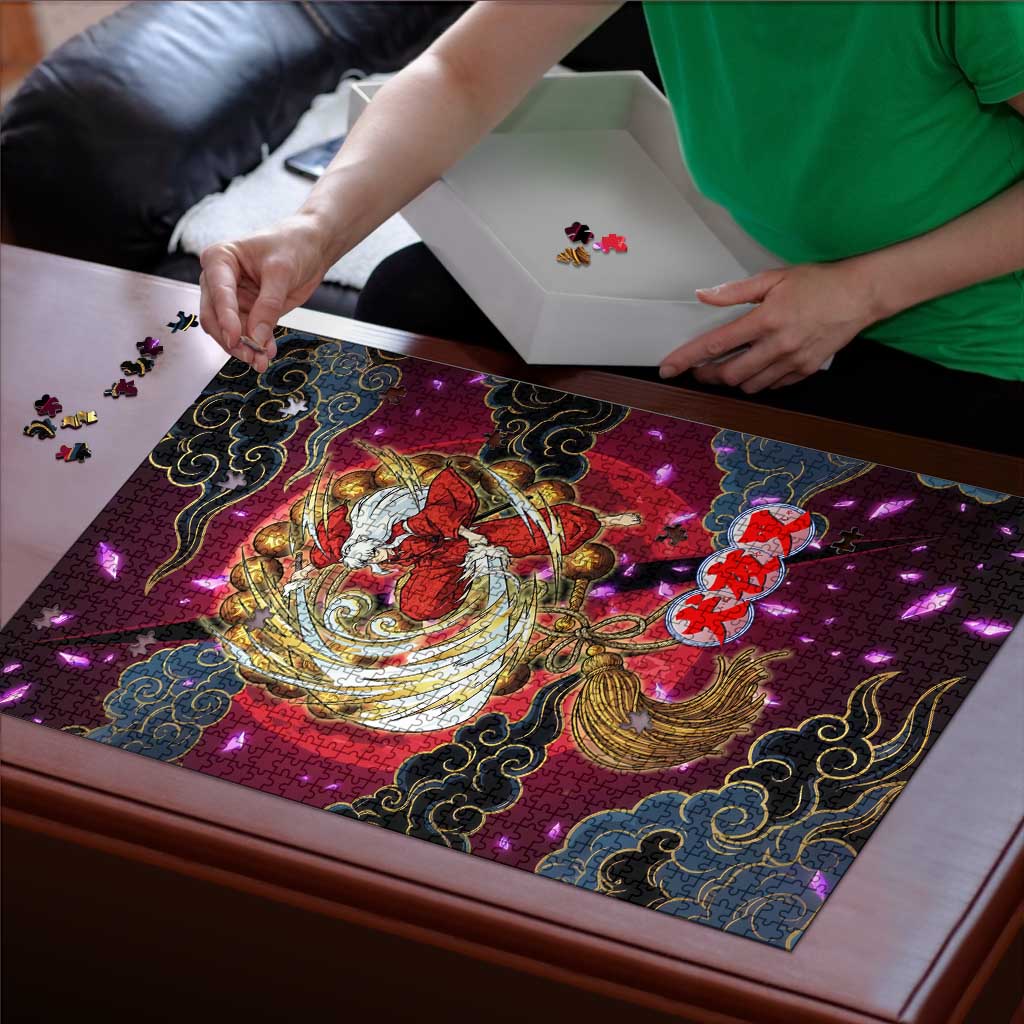 Inuyasha Demon Slayer Warrior Puzzle Japanese Tattoo Art Style with Fiery Claw Marks