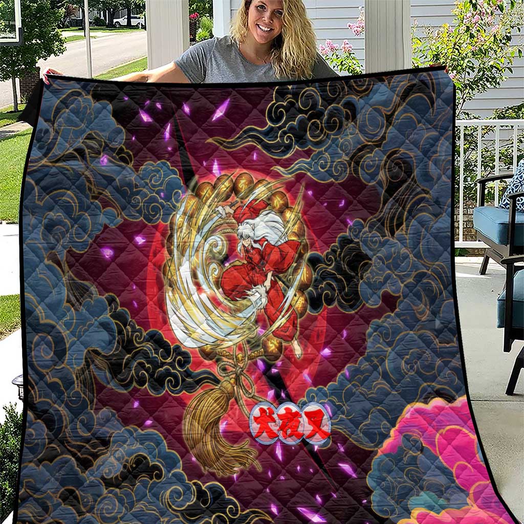 Inuyasha Demon Slayer Warrior Quilt Japanese Tattoo Art Style with Fiery Claw Marks