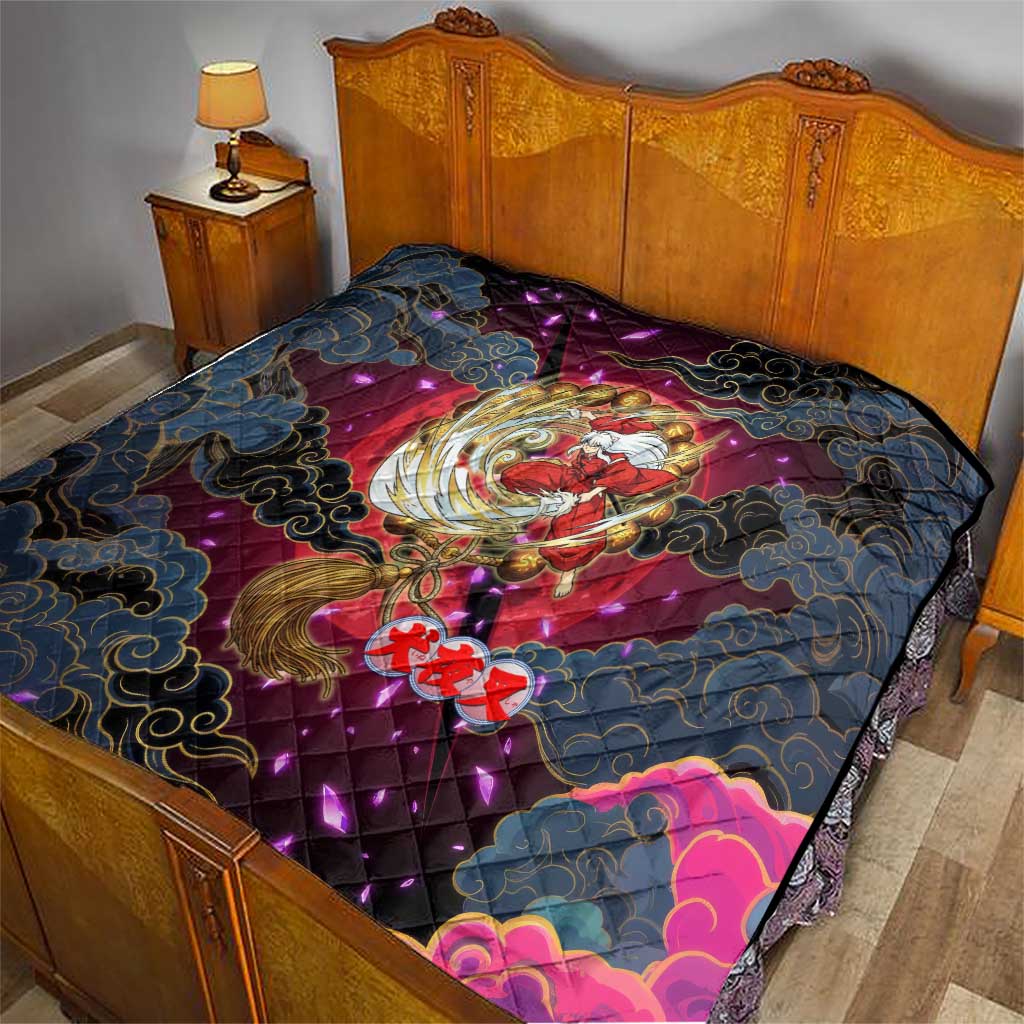 Inuyasha Demon Slayer Warrior Quilt Japanese Tattoo Art Style with Fiery Claw Marks
