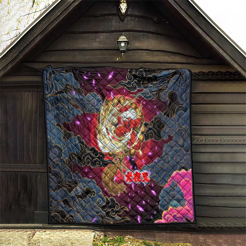 Inuyasha Demon Slayer Warrior Quilt Japanese Tattoo Art Style with Fiery Claw Marks