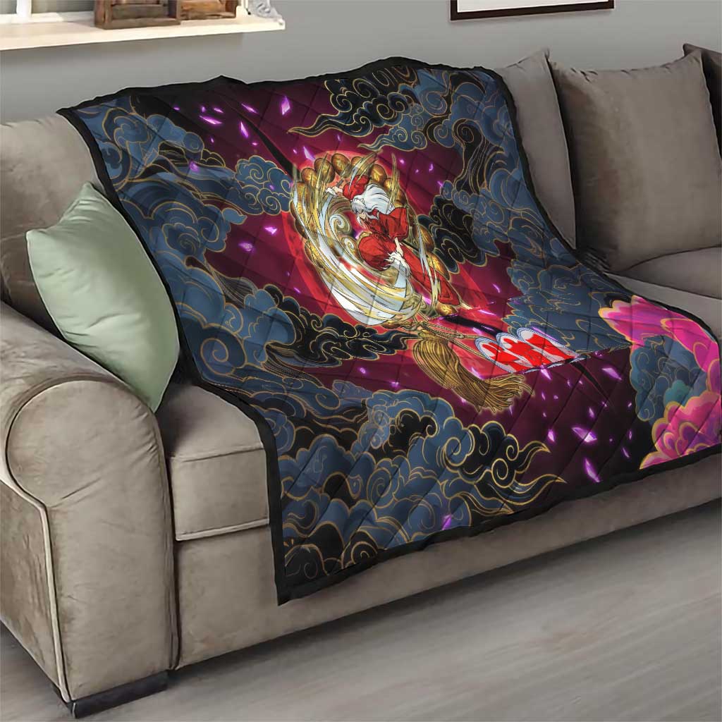 Inuyasha Demon Slayer Warrior Quilt Japanese Tattoo Art Style with Fiery Claw Marks