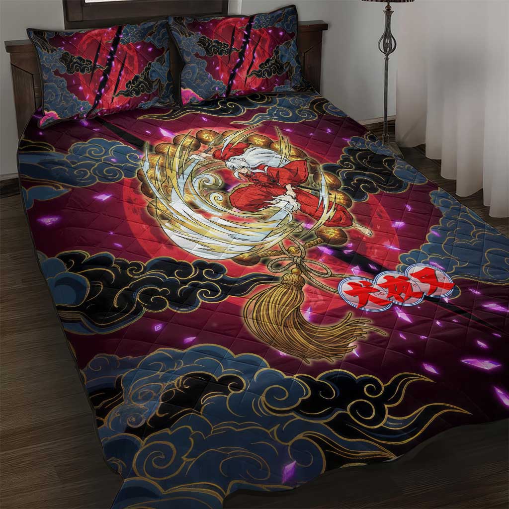 Inuyasha Demon Slayer Warrior Quilt Bed Set Japanese Tattoo Art Style with Fiery Claw Marks