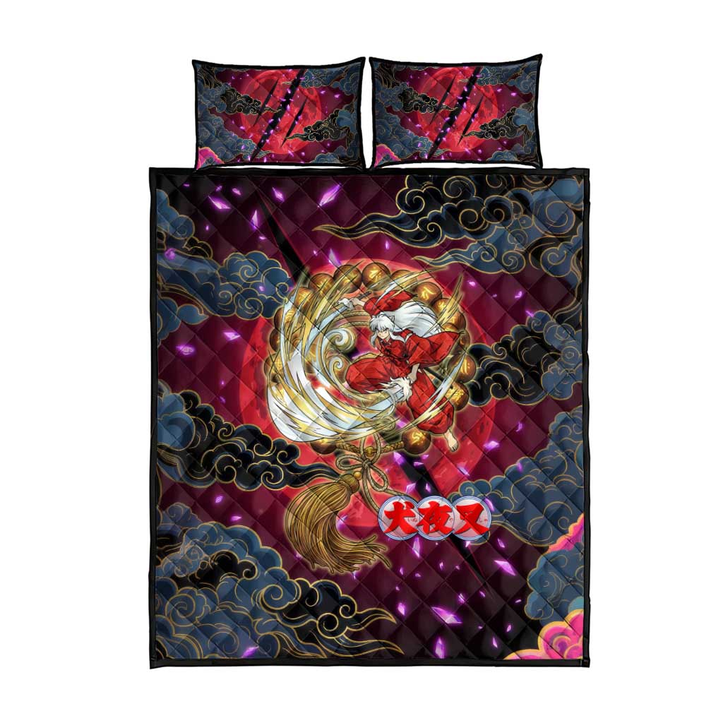 Inuyasha Demon Slayer Warrior Quilt Bed Set Japanese Tattoo Art Style with Fiery Claw Marks