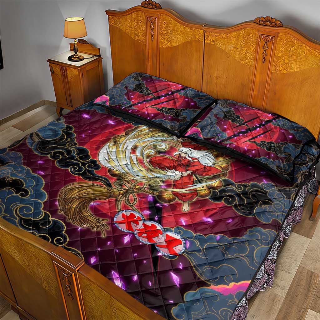 Inuyasha Demon Slayer Warrior Quilt Bed Set Japanese Tattoo Art Style with Fiery Claw Marks