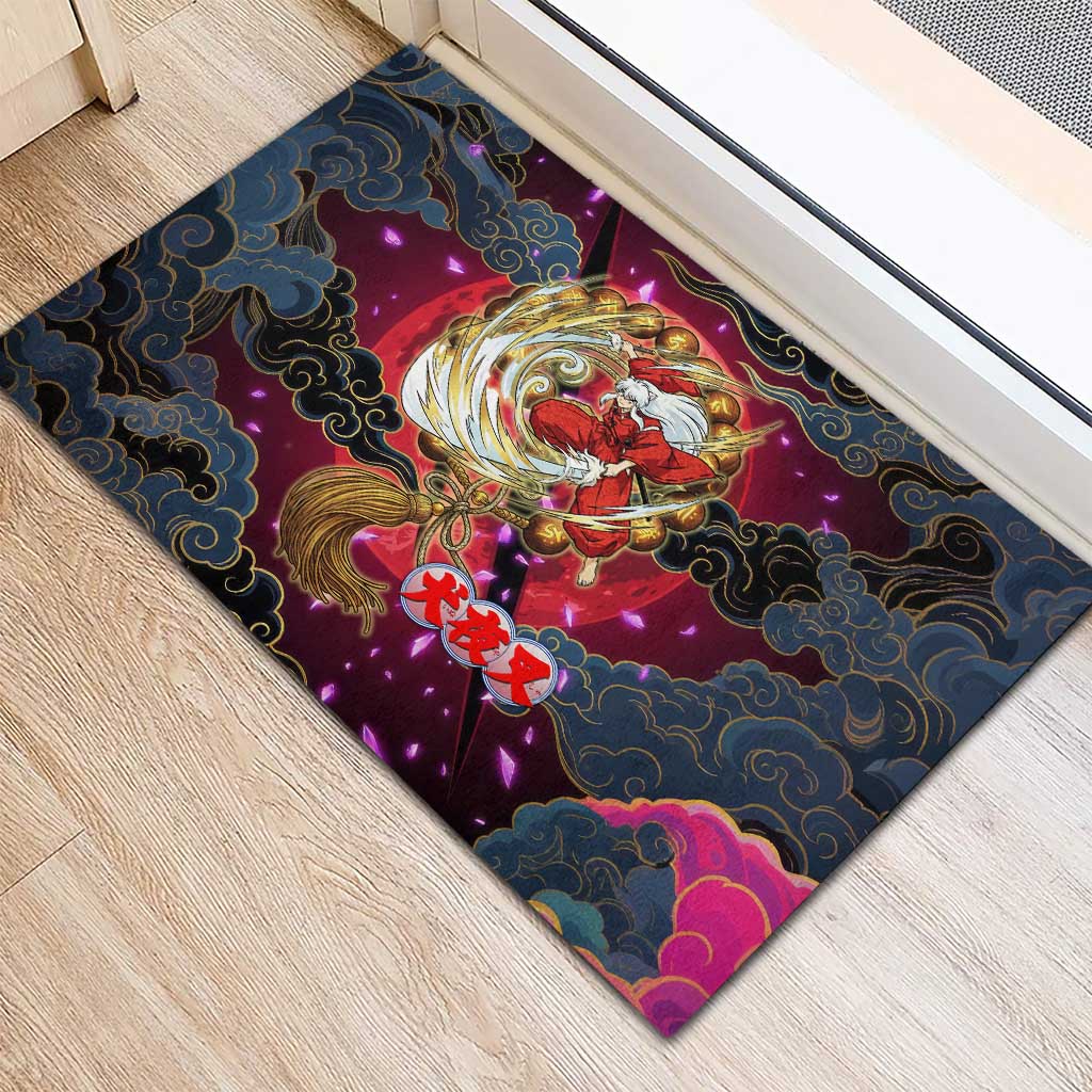 Inuyasha Demon Slayer Warrior Rubber Doormat Japanese Tattoo Art Style with Fiery Claw Marks