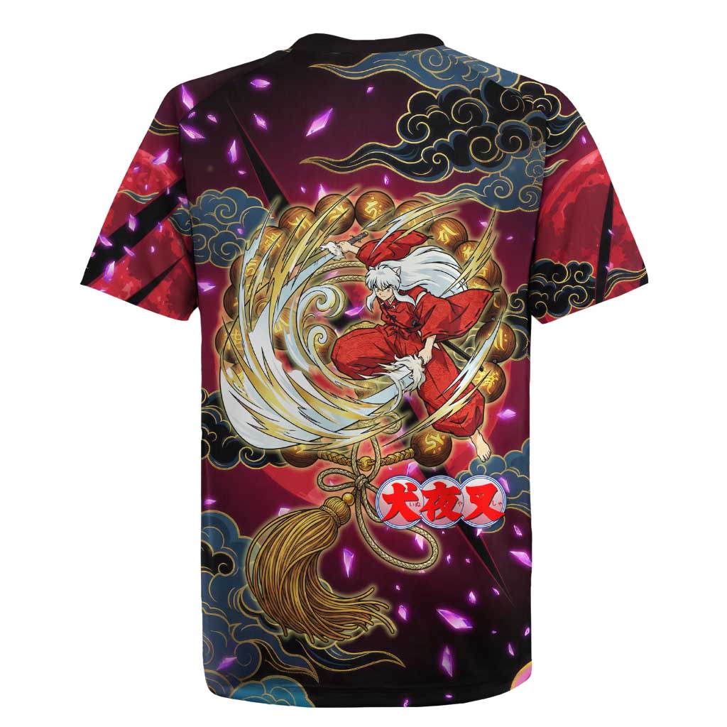 Inuyasha Demon Slayer Warrior Rugby Jersey Japanese Tattoo Art Style with Fiery Claw Marks