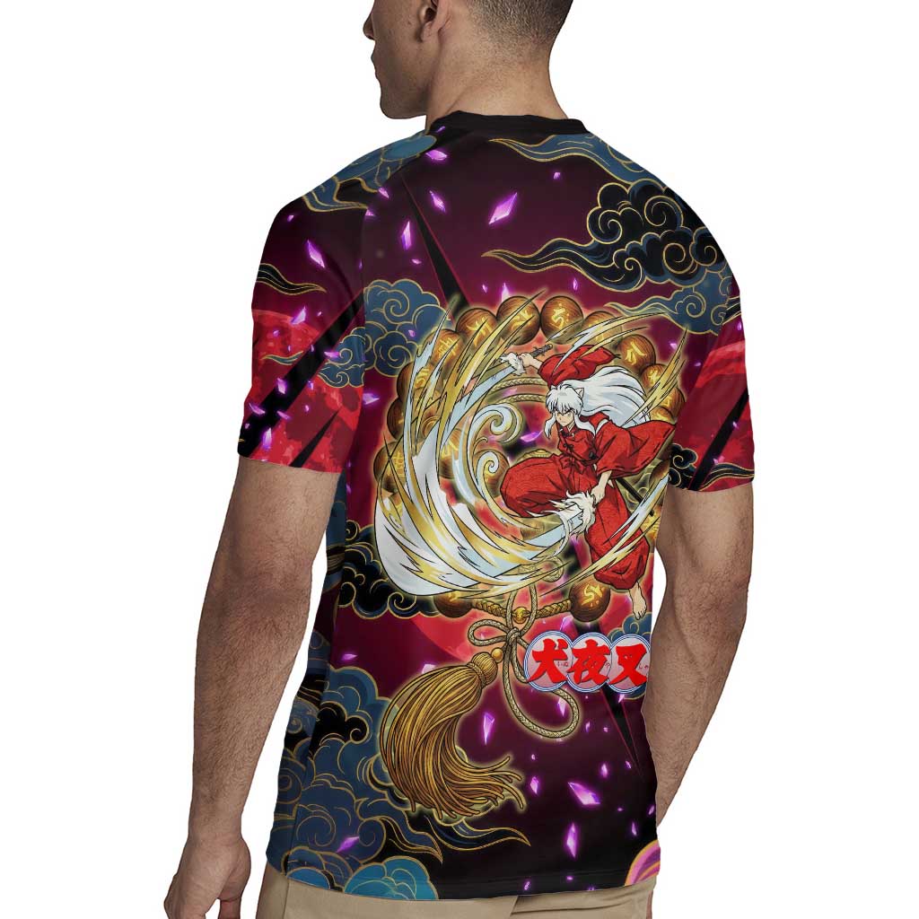 Inuyasha Demon Slayer Warrior Rugby Jersey Japanese Tattoo Art Style with Fiery Claw Marks