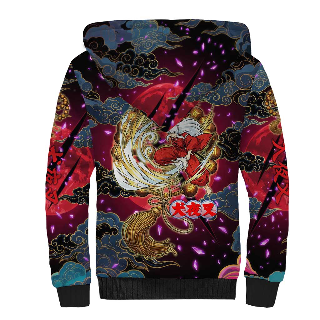 Inuyasha Demon Slayer Warrior Sherpa Hoodie Japanese Tattoo Art Style with Fiery Claw Marks