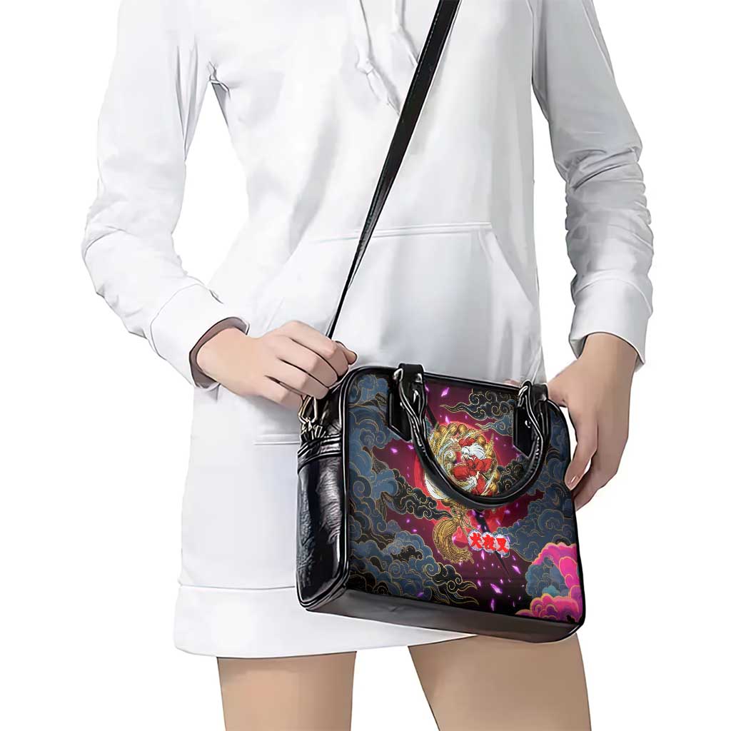 Inuyasha Demon Slayer Warrior Shoulder Handbag Japanese Tattoo Art Style with Fiery Claw Marks
