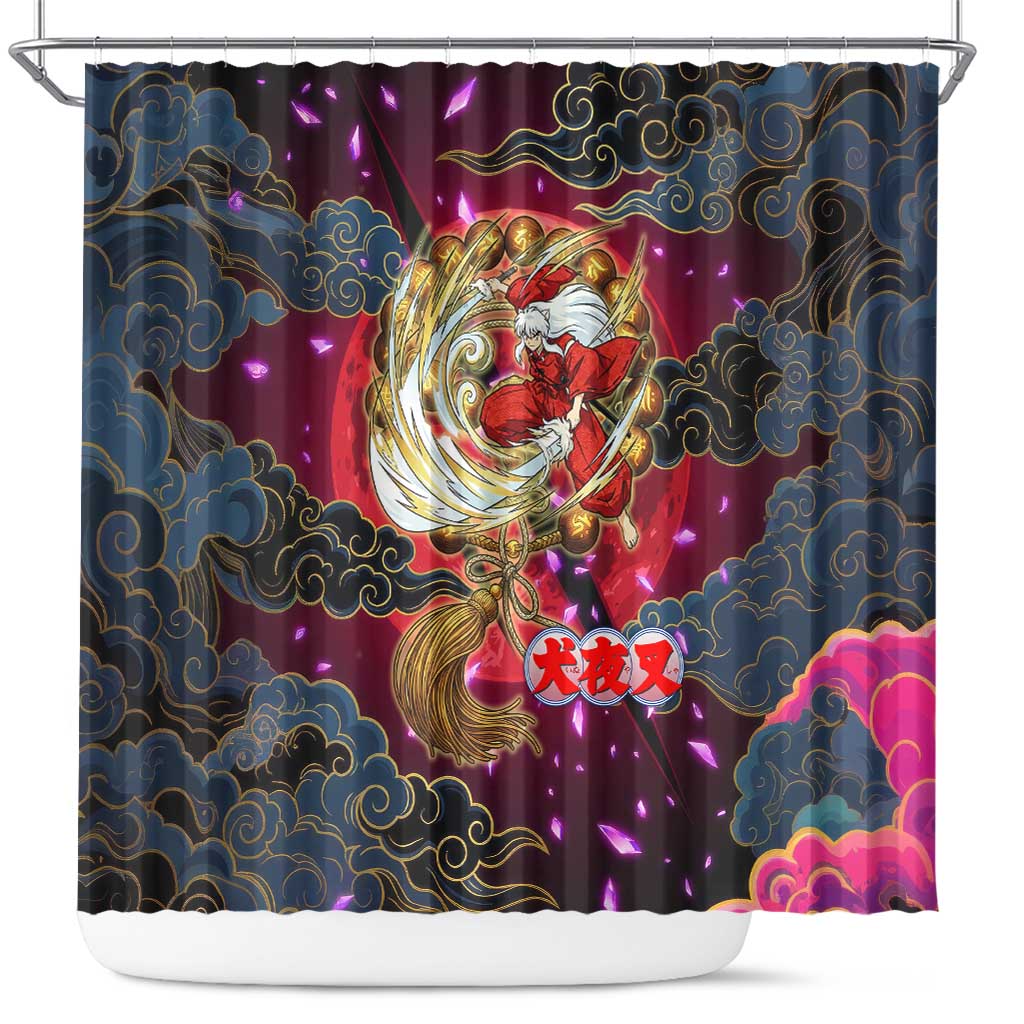 Inuyasha Demon Slayer Warrior Shower Curtain Japanese Tattoo Art Style with Fiery Claw Marks