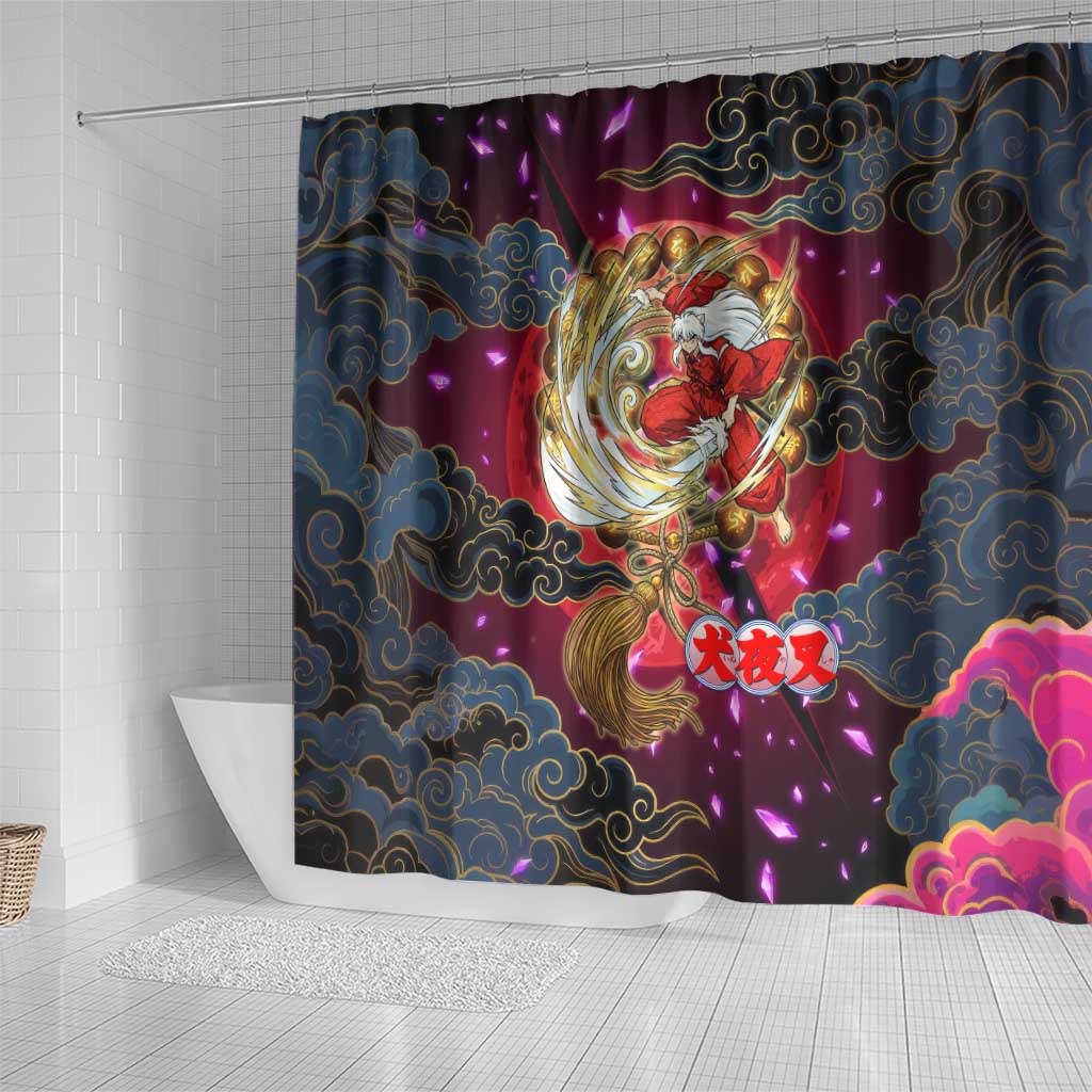 Inuyasha Demon Slayer Warrior Shower Curtain Japanese Tattoo Art Style with Fiery Claw Marks