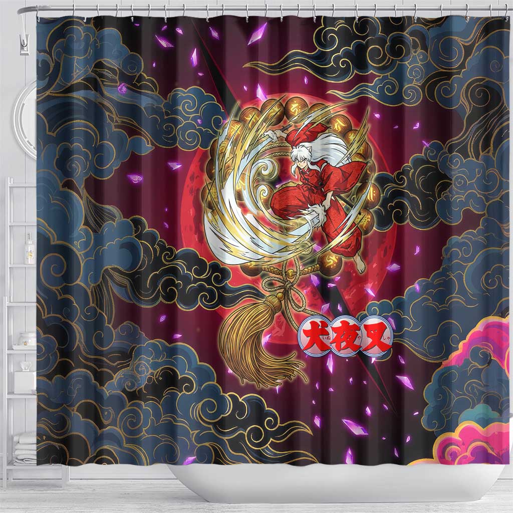 Inuyasha Demon Slayer Warrior Shower Curtain Japanese Tattoo Art Style with Fiery Claw Marks