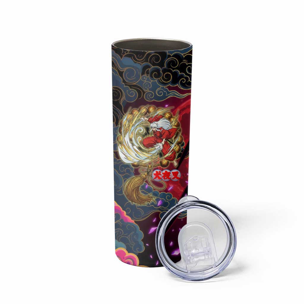 Inuyasha Demon Slayer Warrior Skinny Tumbler Japanese Tattoo Art Style with Fiery Claw Marks