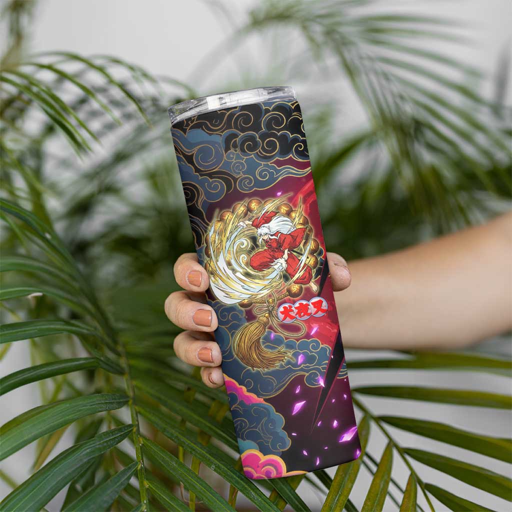 Inuyasha Demon Slayer Warrior Skinny Tumbler Japanese Tattoo Art Style with Fiery Claw Marks