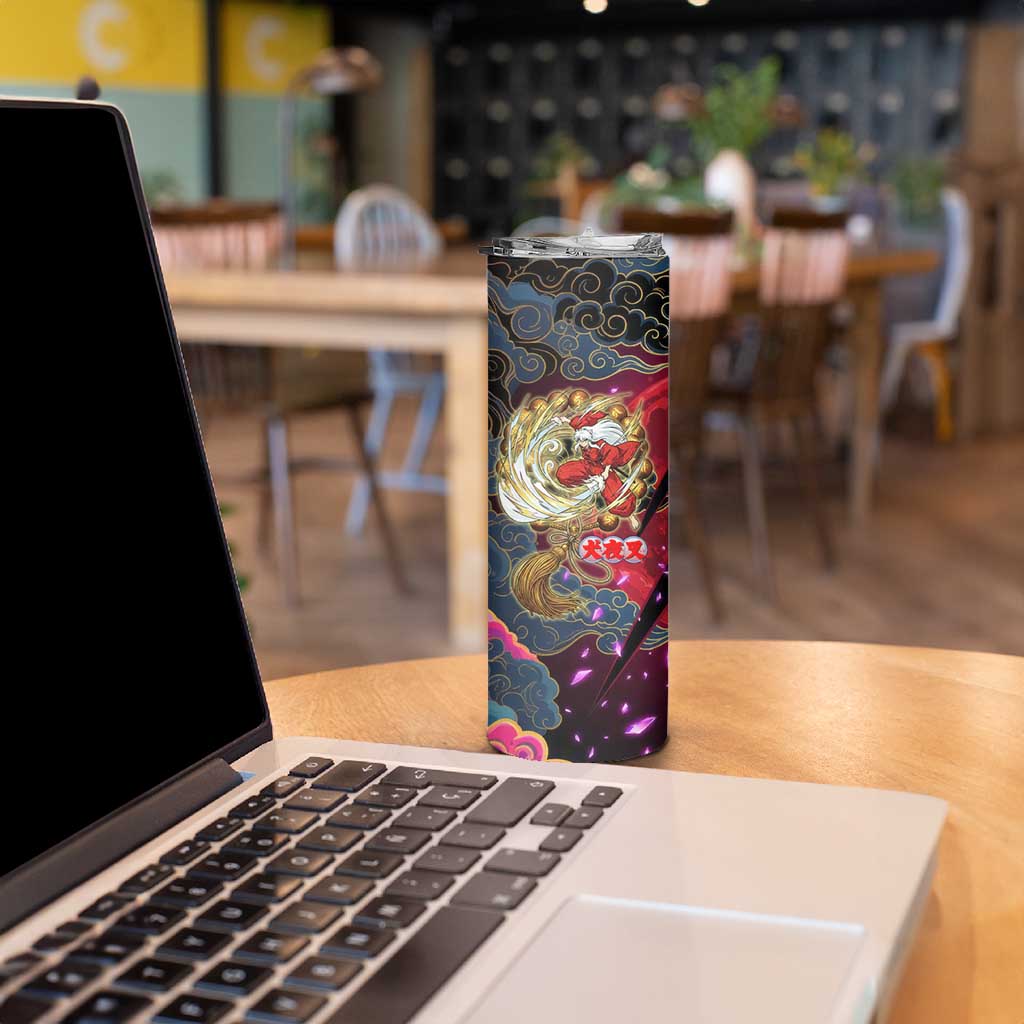 Inuyasha Demon Slayer Warrior Skinny Tumbler Japanese Tattoo Art Style with Fiery Claw Marks