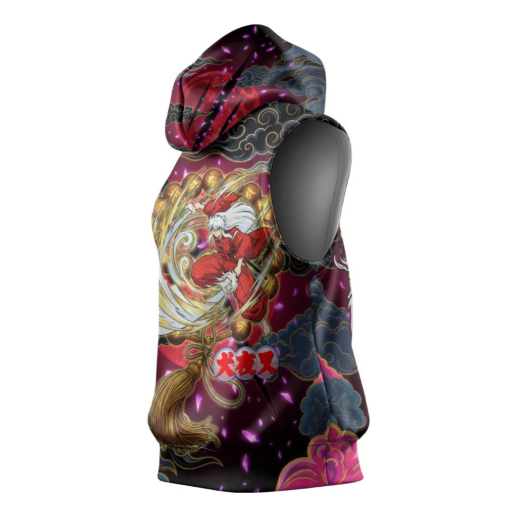 Inuyasha Demon Slayer Warrior Sleeveless Hoodie Japanese Tattoo Art Style with Fiery Claw Marks