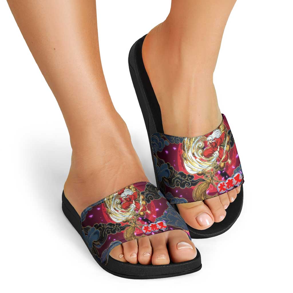 Inuyasha Demon Slayer Warrior Slide Sandals Japanese Tattoo Art Style with Fiery Claw Marks