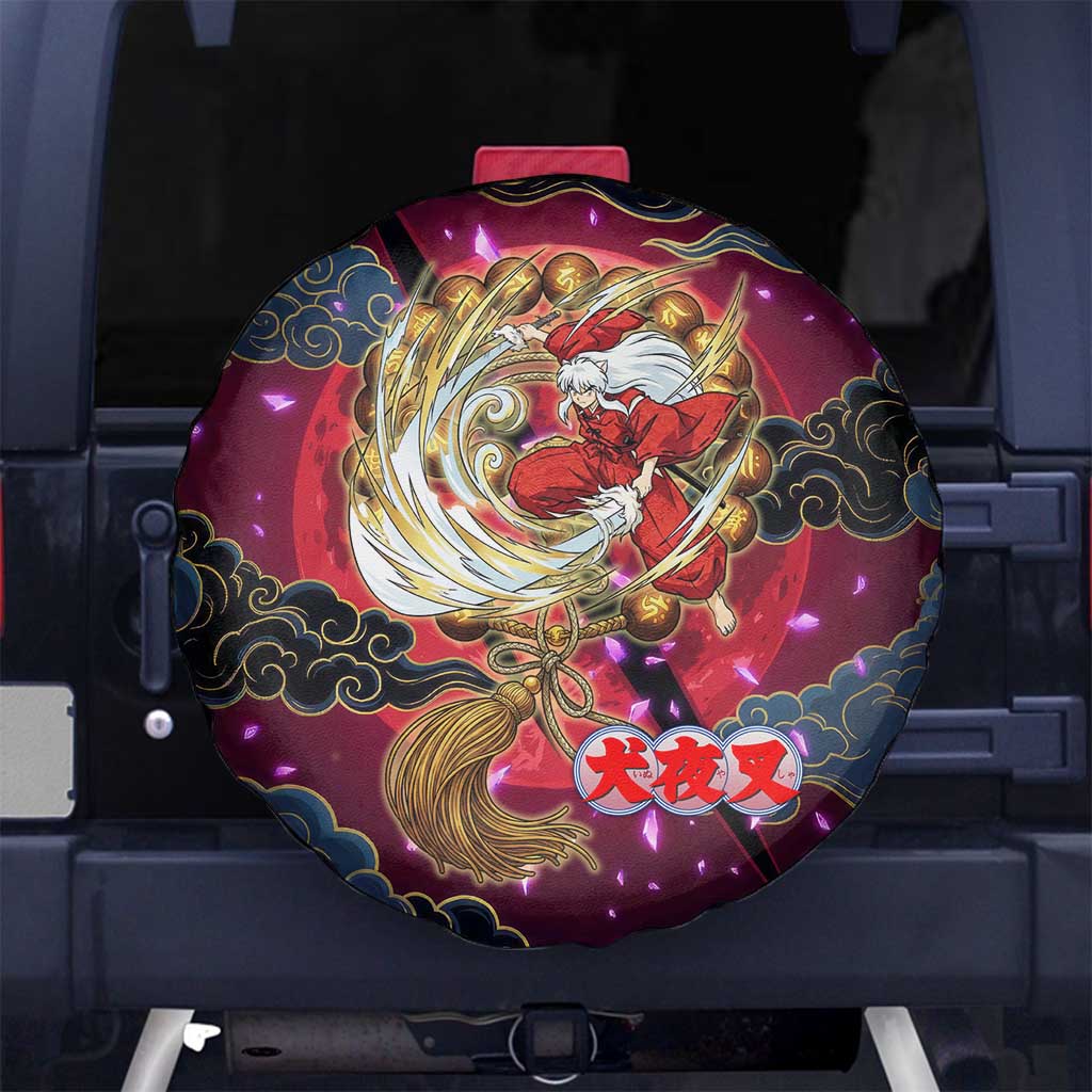 Inuyasha Demon Slayer Warrior Spare Tire Cover Japanese Tattoo Art Style with Fiery Claw Marks