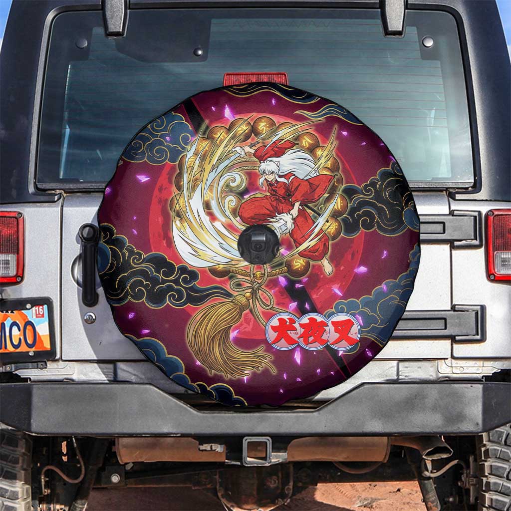 Inuyasha Demon Slayer Warrior Spare Tire Cover Japanese Tattoo Art Style with Fiery Claw Marks