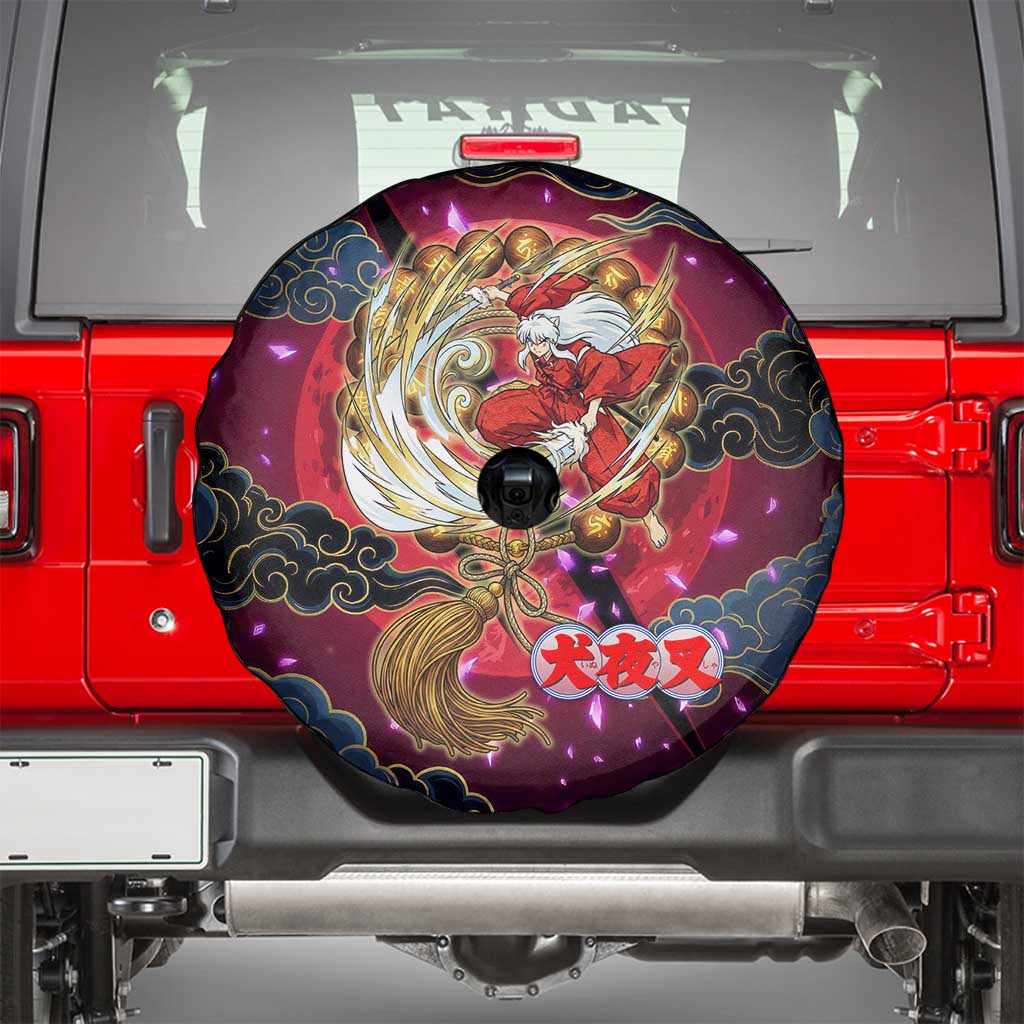 Inuyasha Demon Slayer Warrior Spare Tire Cover Japanese Tattoo Art Style with Fiery Claw Marks