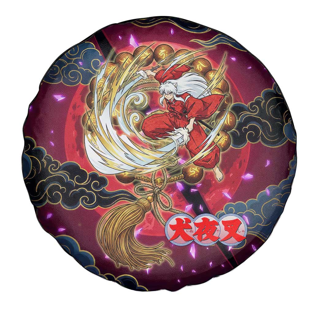 Inuyasha Demon Slayer Warrior Spare Tire Cover Japanese Tattoo Art Style with Fiery Claw Marks