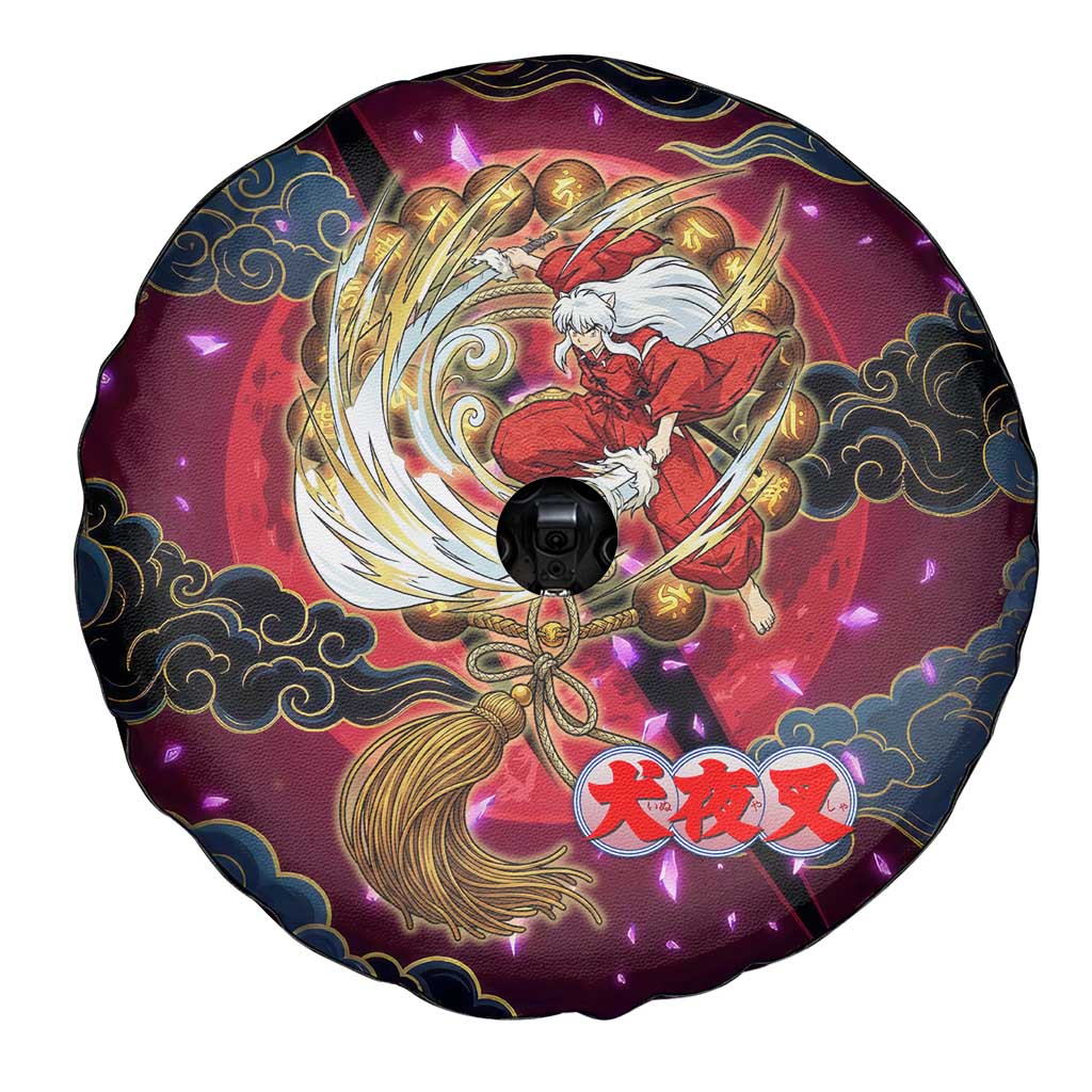 Inuyasha Demon Slayer Warrior Spare Tire Cover Japanese Tattoo Art Style with Fiery Claw Marks