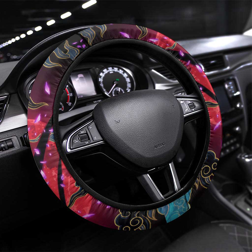 Inuyasha Demon Slayer Warrior Steering Wheel Cover Japanese Tattoo Art Style with Fiery Claw Marks