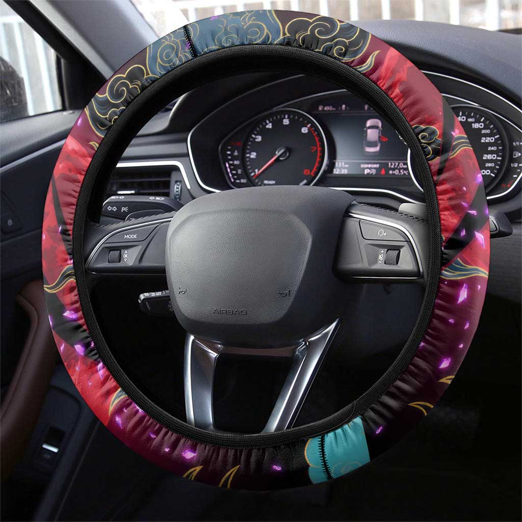 Inuyasha Demon Slayer Warrior Steering Wheel Cover Japanese Tattoo Art Style with Fiery Claw Marks