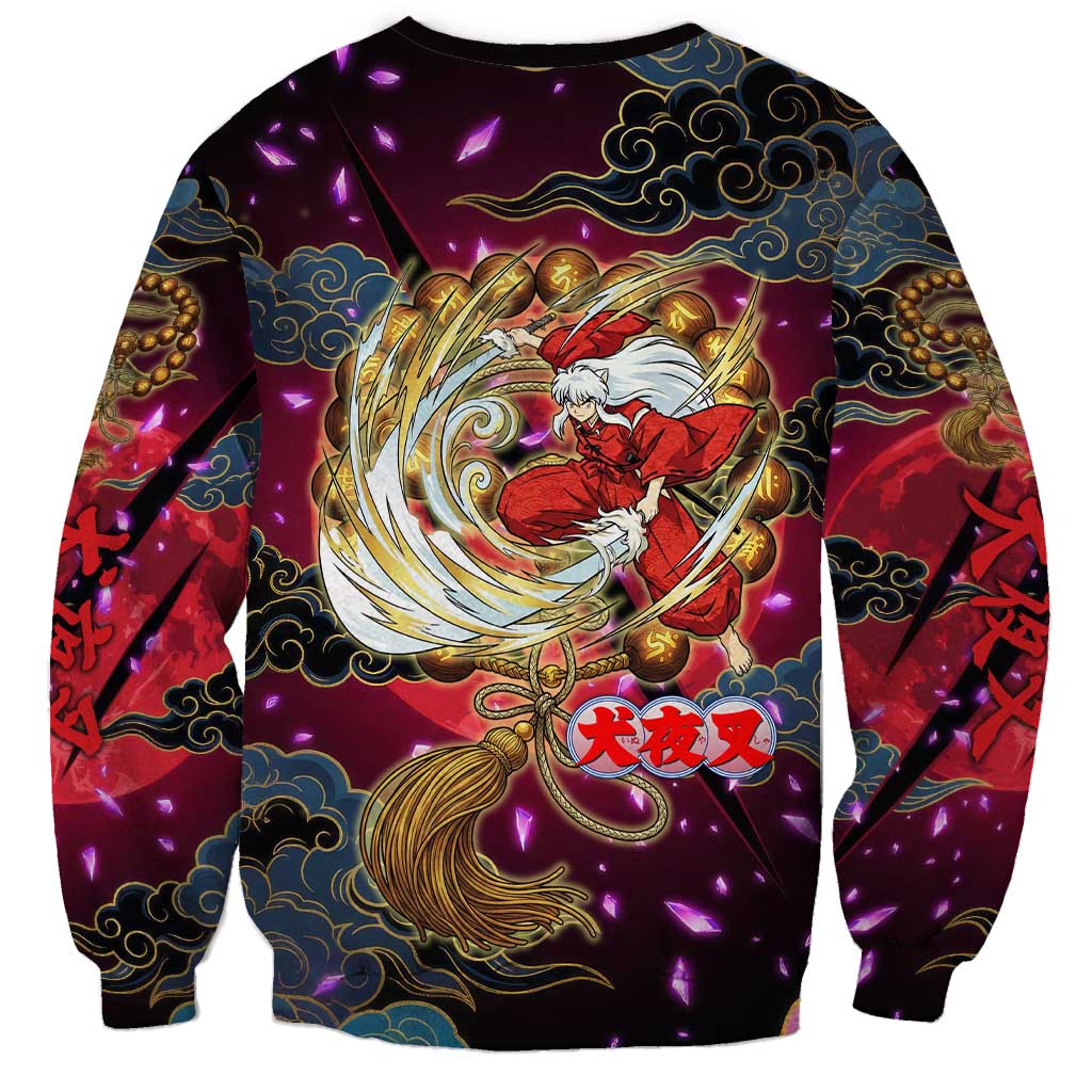 Inuyasha Demon Slayer Warrior Sweatshirt Japanese Tattoo Art Style with Fiery Claw Marks