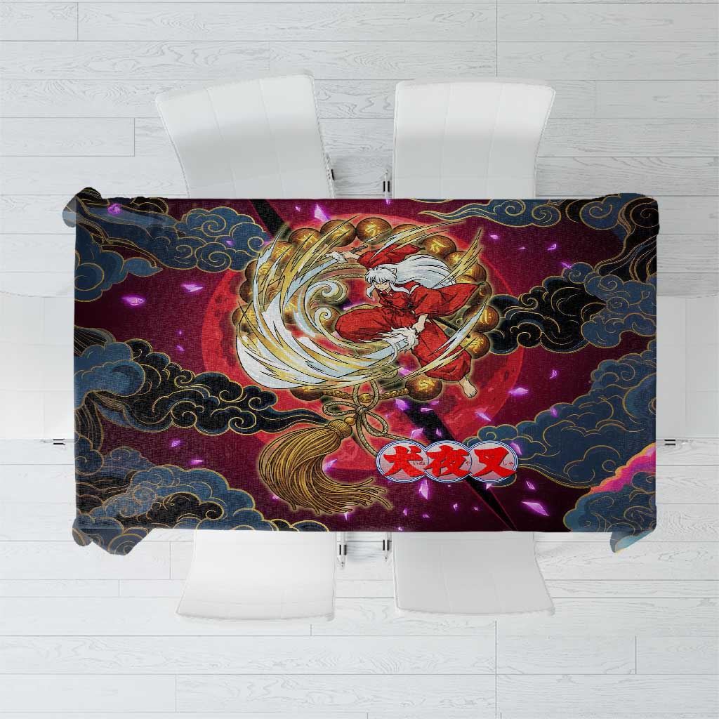 Inuyasha Demon Slayer Warrior Tablecloth Japanese Tattoo Art Style with Fiery Claw Marks