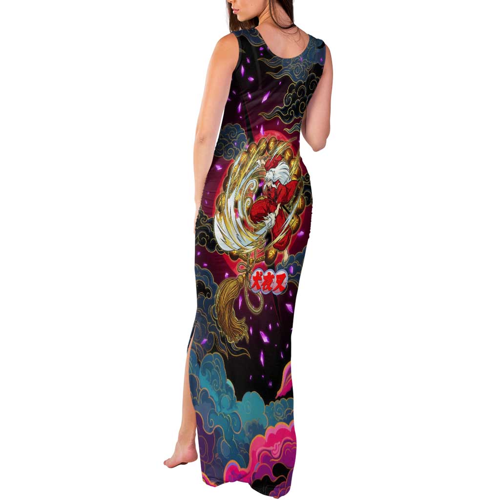 Inuyasha Demon Slayer Warrior Tank Maxi Dress Japanese Tattoo Art Style with Fiery Claw Marks